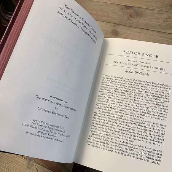 TEXTBOOK OF PISTOLS AND REVOLVERS by HATCHER Leather NRA Gun Book 22K Gold Edges - Picture 4 of 10